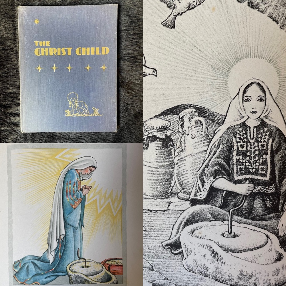 Vintage Christ Child illustrated children’s book holiday story litho print Mary